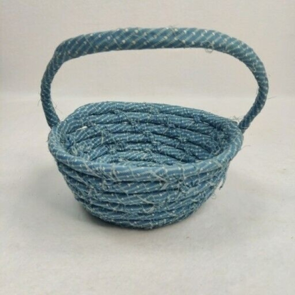 Lot Of 6 Vintage Handmade Fabric Rope Baskets Quilt Remnant Patterns BOJO - Picture 12 of 16